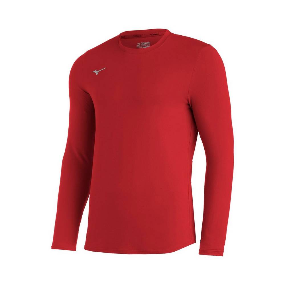 Mens Mizuno Comp Diamond Long Sleeve Crew Baseball Shirt Red Philippines (JUMZIL057)